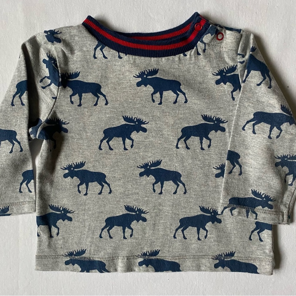 Moose Shirt Size 6 9 Months Hartley Gray Blue 100% Cotton Top Baby Boys Girls